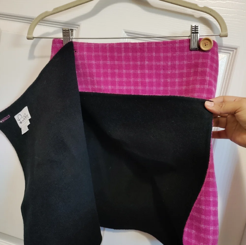 Vintage Lilly Pulitzer pink plaid wool wrap front mini skirt women'…